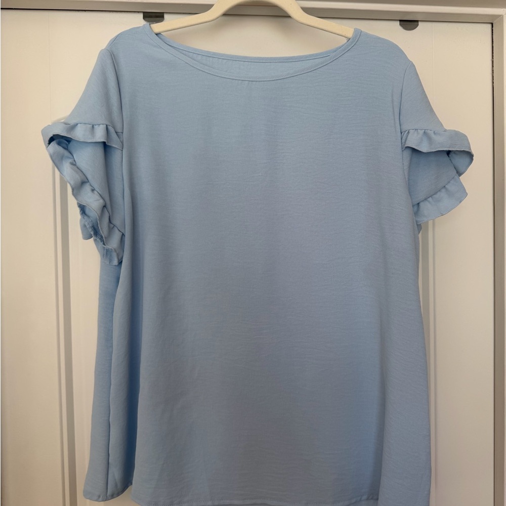 SHEIN Sky Blue Ruffle Sleeve Blouse